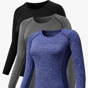 (3) Compression Shirts Long Sleeve Yoga Athletic Running T Shirt